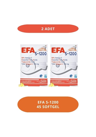 New Life Efa S-1200 45 Kapsül Balık Yağı - 720mg Omega3 - 396mg Epa - 264mg Dha 2 Adet 2'li