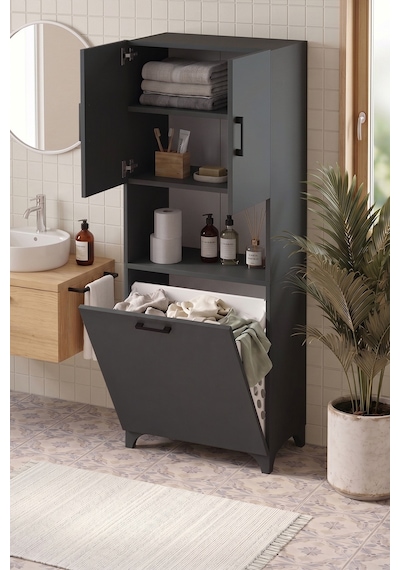 Çok Amaçlı Dolap Banyo Dolabı Kirli Çamaşır Sepeti Dolabı Damla Antrasit Çok Amaçlı Dolap Banyo Dolabı Kirli Çamaşır Sepeti Dolabı Damla Antrasit