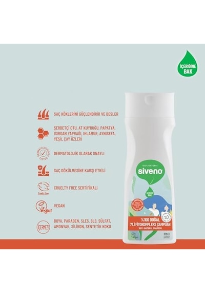 Siveno%100 Doğal Fitokompleks Şampuan 7 Değerli Bitki Yoğun Dökülme Karşıtı Besleyici Dolgunlaştırıcı 300 Ml