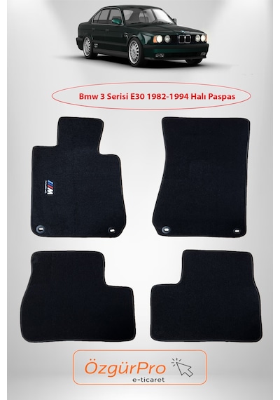 Rizline Bmw 3 Serisi E30 1982-1994 M Logolu Halı Paspas Siyah Klipsli