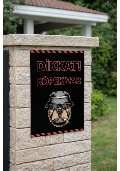 Dikkat Köpek Var Metal Tabela 20x30 Cm Siyah Zemin Kırmızı Yazı Dekoratif Uyarı Levhası