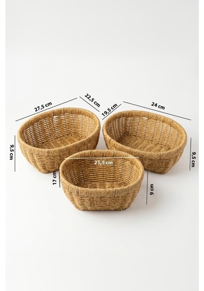 Oval Rattan 3'lü Organizer Sepet-thn76468