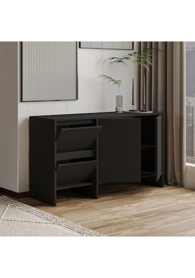 Laris 130 Cm Modern Konsol 4 Kapaklı, Yüksek Ayaklı, Minimalist Tasarım Siyah