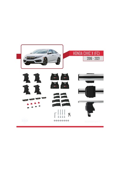 Honda Civic X Fc Sedan 2016-2021 Arası İle Uyumlu Ace-4 Ara Atkı Tavan Barı Gri