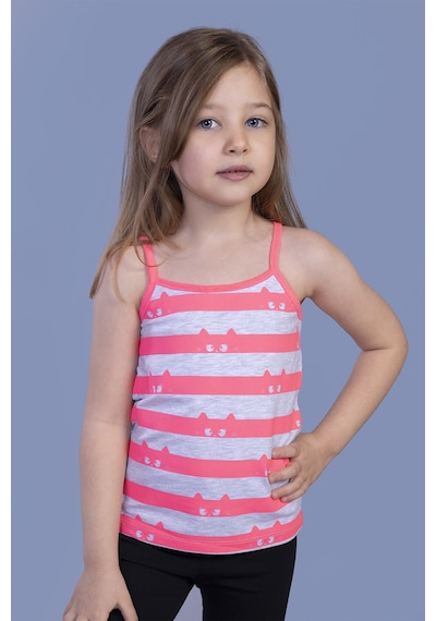 Toontoy Kids Kız Çocuk Kedi Baskılı Atlet Gri Melanj