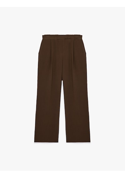 Koton Viskon Cepli Pileli Dokulu Geniş Paça Pantolon Kahverengi 6sak40299pw Kahve