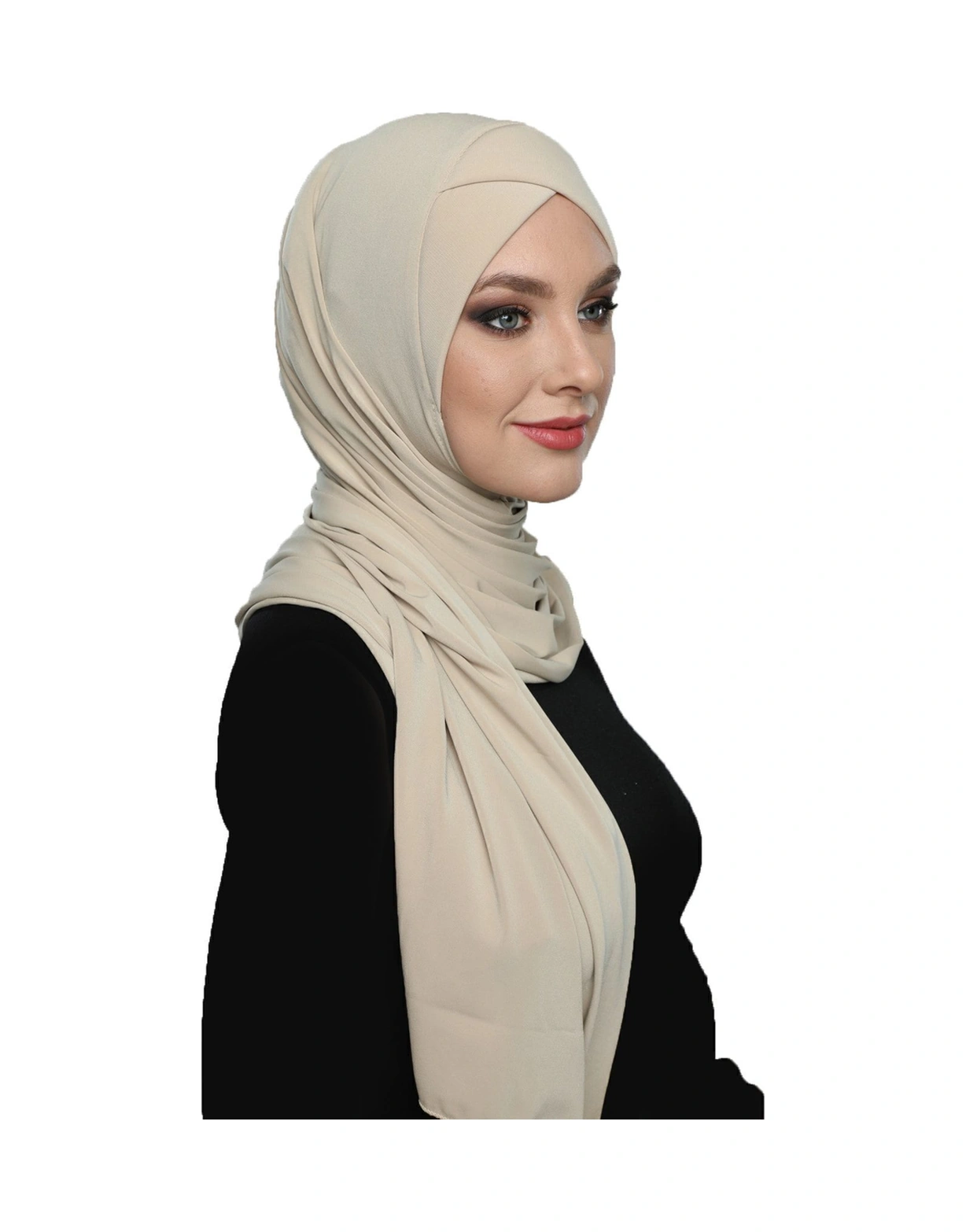 Elysianfidan Sarmalı Takmatik Bej Hazır Türban Tesettür Bone Namaz Örtüsü Bej