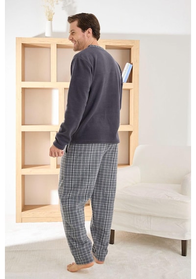 Pijamoni Erkek Düğme Yaka Kışlık Polar Pijama Takımı 6100/14,1 - 1 Adet Füme