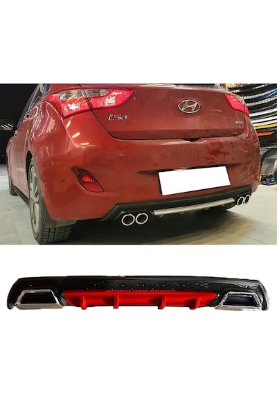 Hyundai İ30 Kırmızı Difüzör Çiftli Kare Egzoz Görünümlü D Tip Difizör 2007 - 2021