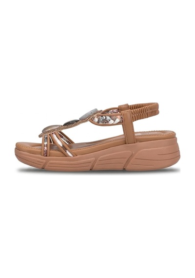 Guja 26y154-2 Kadın Taşlı Düz Sandalet Camel