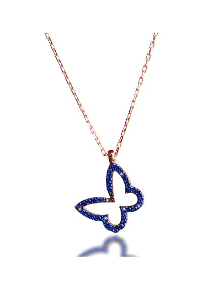 Kuyumcudukkani Mavi Zirkon Taşlı Kelebek Kolye-20129-r-dblu Rose Gold