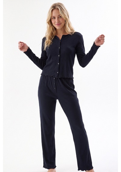 Nbb Siyah Noir Fitilli Önden Düğmeli Kaşkorse Pijama Takım