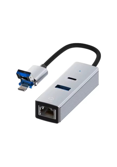 Usb + Lightning Girişli Lan Adaptör Usb 3.0 Çoklayıcı + Type-c Otg