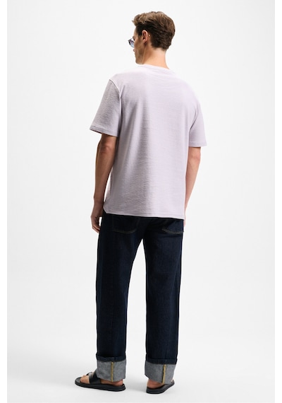 Grimelange DAPPERLY Erkek Ön Baskı Ve Nakış Detaylı Organik Pamuk Bisiklet Yaka Regular Fit Lila T-Shirt