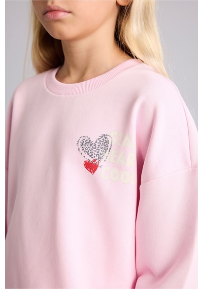 Defacto Relax Fıt Bisiklet Yaka Kalp Desenli Sweatshirt Kız Çocuk I4063a826aupn47 Pembe-pn47