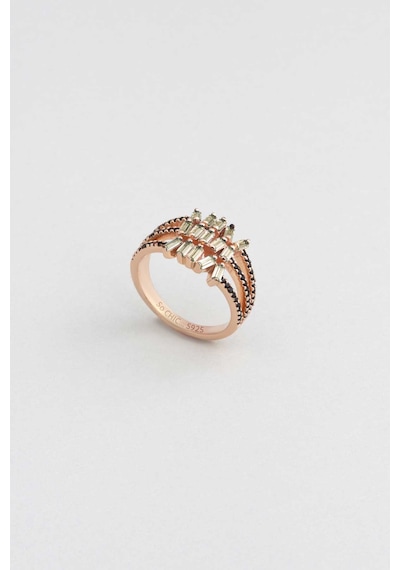 Baget Taşlı 18 Ayar Rose Altın Kaplama Gümüş Yüzük Rose Gold