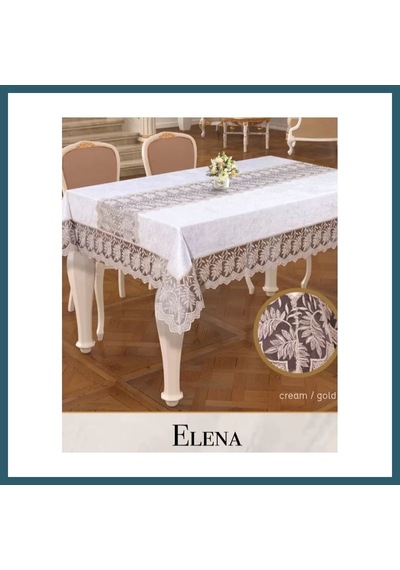 Bezos Elena Model Krem-gold Keten İşlemeli 160x220 Cm Dantelli Yemek Masası Örtüsü Ob