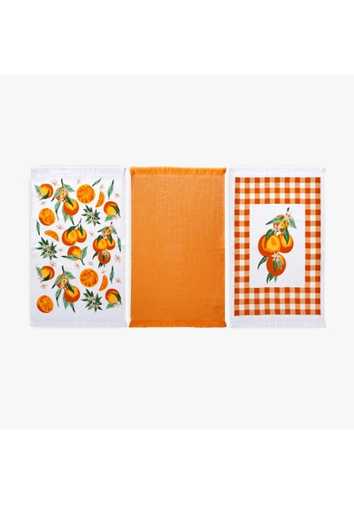 Orange 3'lü Mutfak Havlu Seti Baskılı 40x60 Renkli-40x60