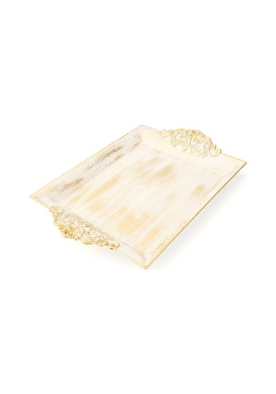 Zuccii Home Barok Eskitme Tepsi - Beyaz - 26x39 Cm Çok Renkli