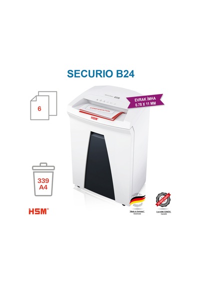 HSM SECURIO B24 - 0.78 x 11 MM- Evrak İmha Makinesi / Kağıt Kırpma Makinesi - 35 L