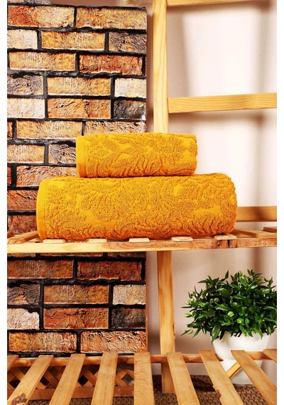 Mira Home 2 Parça Jakarlı Banyo Havlu Takımı Doku Desen Sarı Çok Renkli