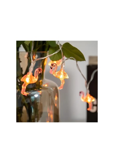 Pembe Flamingo Figürlü 10 Lu Led Işık Zinciri, Dekoratif Aydınlatma, Oda, Parti, Yılbaşı Işığı - Bgazincirled003