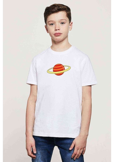 Tshirthane Saturn Baskılı Unisex Çocuk Beyaz T-Shirt (534793490)