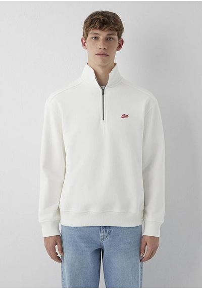 Mavi Patch Nakışlı Yarı Fermuarlı Ekru Erkek Sweatshirt M0s10613-70057