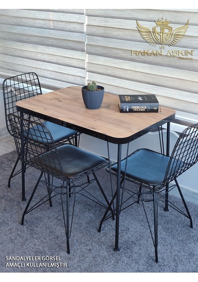 By Hakan Aşkın Siyah Metal Ayaklı 60x90 Cm Kalınlıklı Tek Masa Eclipse Mutfak - Balkon - Çalışma Masası Atlantik Çam