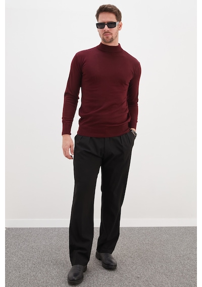 Fullamoda Basic Dik Yaka Regular Fit Triko Kazak Mürdüm