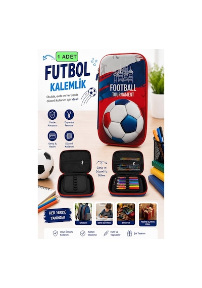 Futbol Kabartmalı Bölmeli Kalemlik 1 Adet P-6011 Erkek Çocuk Okul Kalem Kutusu 3 Boyutlu Sevimli Karikatür Hediyelik Yeşil