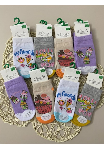 Ekinoks Socks Ekinoks Bebisko Asorti Dikişsiz Kız Çocuk Patik Çorap 12li Set 3208 Renkli