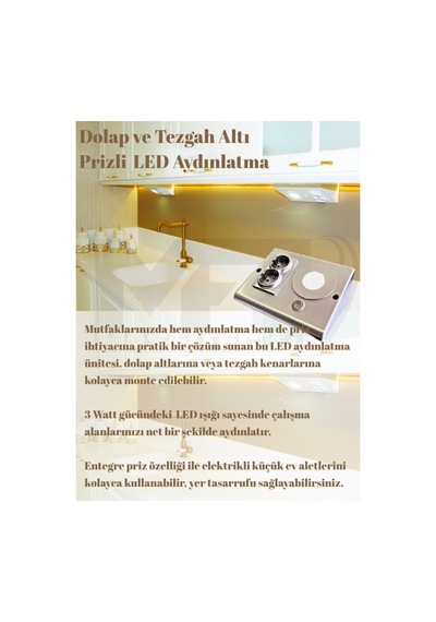 Masfitech Tezgah Altı Prizli Led Aydınlatma 3w 4000k Günışığı Gümüş