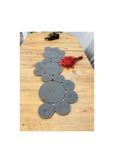 Jüt, Hasır, Dekoratif Masa Örtüsü,papatya Model Runner 40x110 Cm, Sehpa Örtüsü, Bohem Tarzı Antrasit Antrasit
