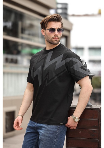 Madmext Siyah Baskılı %100 Pamuk Erkek T-shirt E7111 Siyah