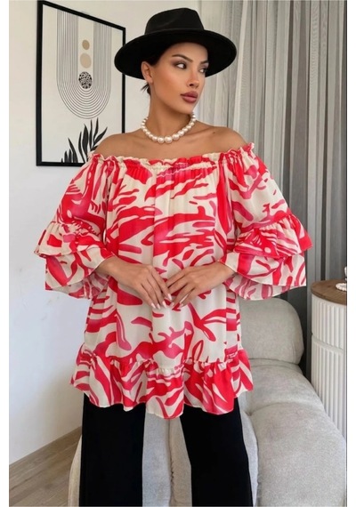 Lodmela Madonna Yaka Lastikli Viskon Bluz 6020-fuşya