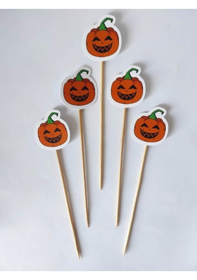 15 Cm Uzun Kürdan - 30 Adet Karton Bal Kabağı Kürdanı Turuncu - Hallowen Cadılar Bayramı Kürdanı