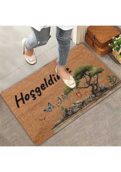 Valerine Life Zeytin Ağacı Ve Kelebekler Hoş Geldiniz Kapı Önü Paspası 45x70cm