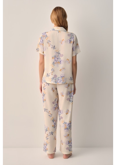 Suwen Lina Gömlek Yaka Pijama Takımı Sh26609660b1185 Bej