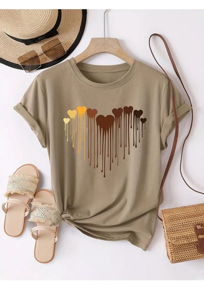Unisex Eriyen Kalpler Ön Baskılı Tasarım Tshirt Bej