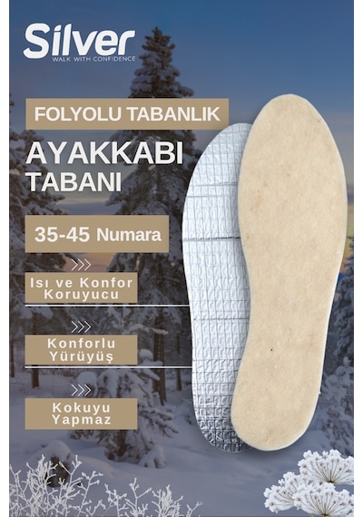 Silver Isı Koruyucu Keçe Ayakkabı Tabanlığı - Naturel Kışlık Taban 35-45