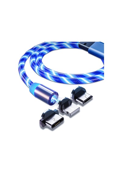3in1 Lightning Type C Micro Usb Işıklı Manyetik Şarj Kablosu 100 Cm - Al2618 Standart