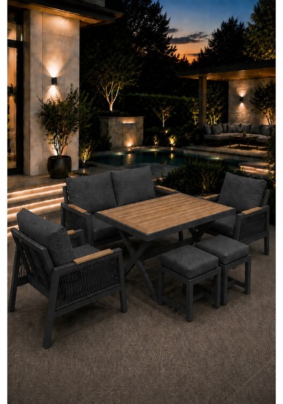 Garden Serisi Balkon Takımı, 2-1-1 Antrasit Bahçe Takımı, 2'li Koltuk 70x150, 2 Tekli Koltuk 70x70, Masa 70x110, 2 Puf Antrasit Garden Serisi Balkon Takımı, 2-1-1 Antrasit Bahçe Takımı, 2'li Koltuk 70x150, 2 Tekli Koltuk 70x70, Masa 70x110, 2 Puf Antrasit