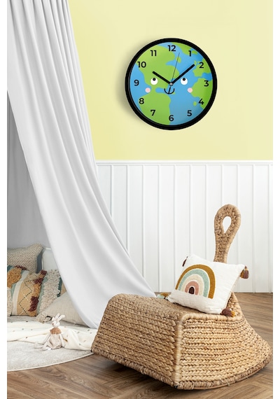 Sevimli Dünya Çocuk Odası Duvar Saati - 25cm - Önü Camlı Siyah Kasa - Sessiz Mekanizma-jh0825 Siyah