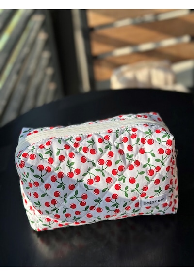Batekso Mini Kiraz Desenli Makyaj Çantası  Büyük Boy