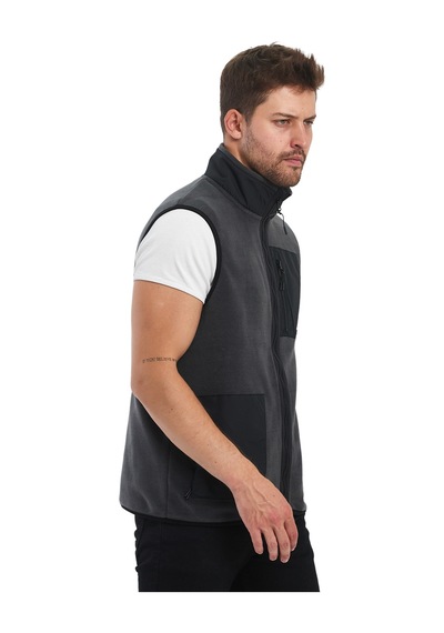 Adams Erkek Polar Kolsuz Çift Renk Yelek 3 Cepli Comfort Fit Antrasit