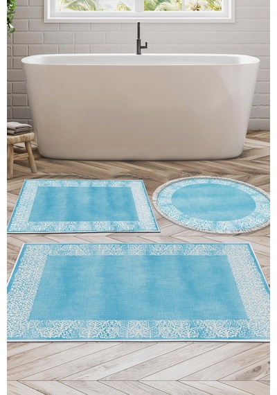 Dekoreko Kaymaz Taban Djt 3 Lü Banyo Paspas Takımı Yıldız Deri Karışık Modern 1460 Mavi