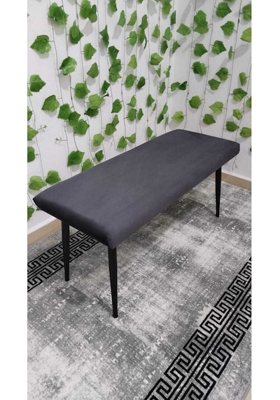 Özcan Metal Siyah Metal Ayaklı Metal Kasalı Bench Mutfak Salon Antre Yatak Odası Balkon Puf Bank Antrasit