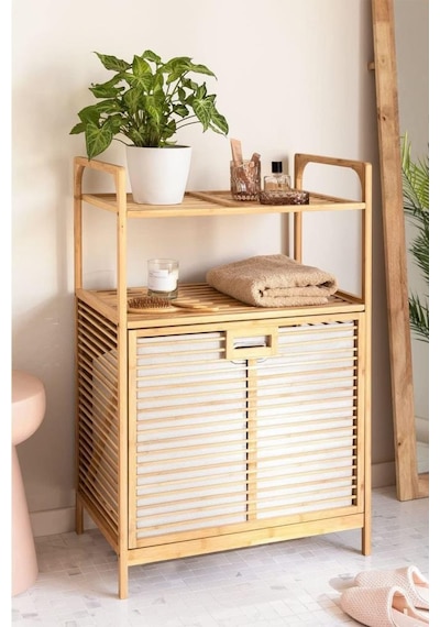 Digithome Bambu Xl Kirli Sepetli 2 Raflı Çok Amaçlı Banyo Düzenleyici Çamaşır Sepeti Organizer Db-0004