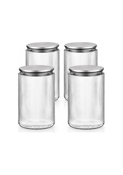 Tr S-2087 4'lü Çizgili Cam Kavanoz Seti 1500 Ml Metal Vakum Kapaklı Mutfak Kiler Erzak Ve Bakliyat Saklama Kabı Genel